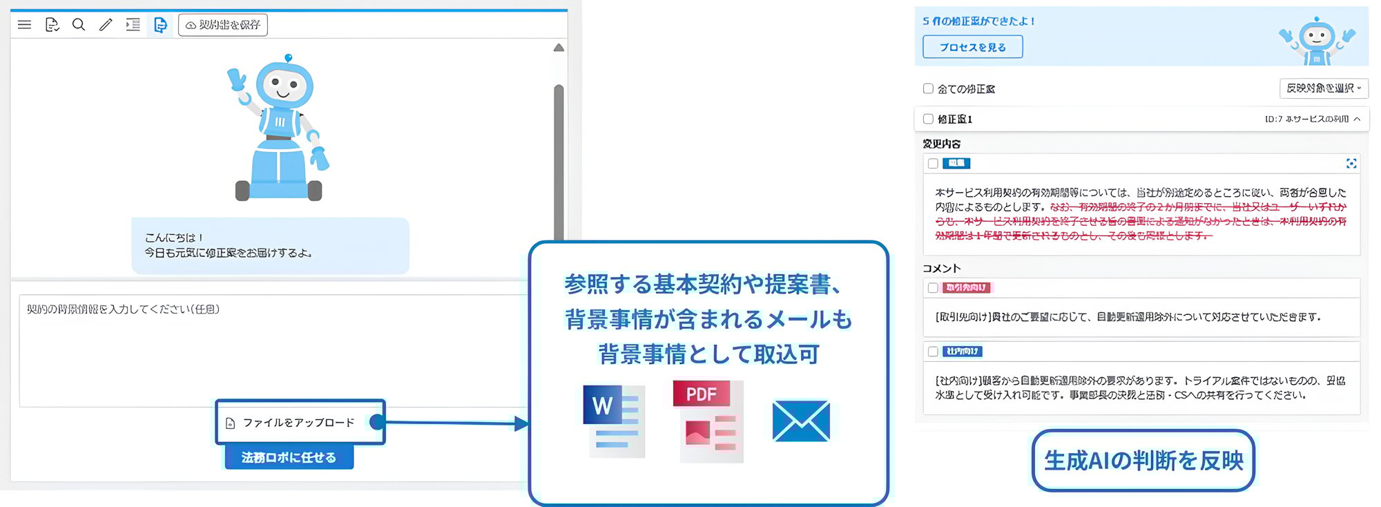 入力した背景事情をAIが斟酌（添付ファイルも可）